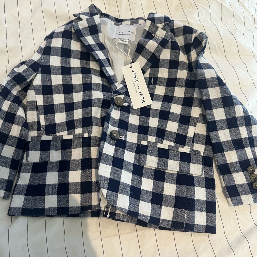 Navy and white checker blazer